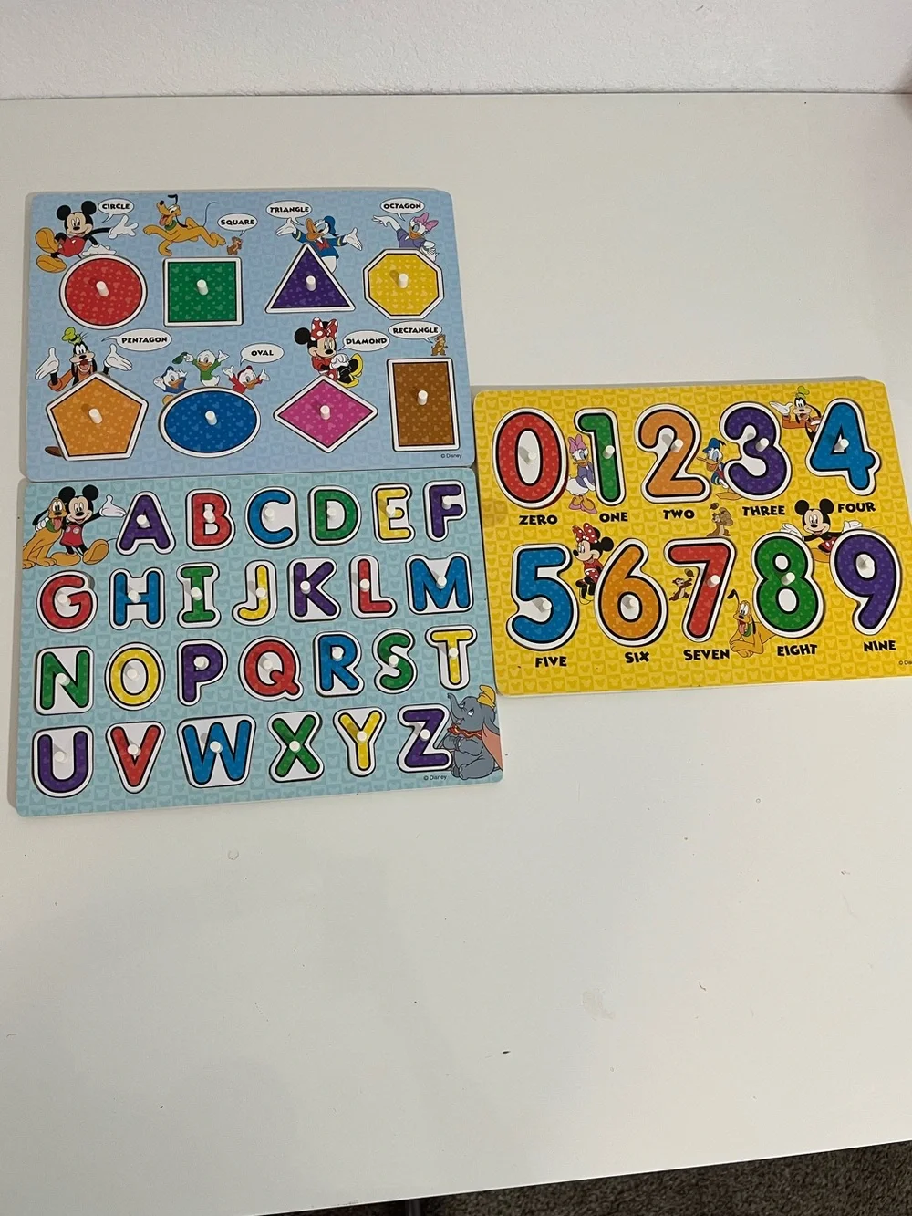 Disney Wooden Alphabet & Number Puzzle Set - Blue, Yellow, Red, Green, Purple